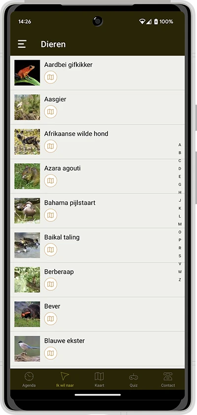 Screenshot of the GaiaZOO app