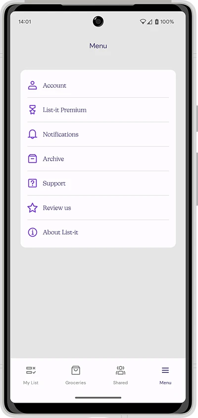 Screenshot of the List-it app