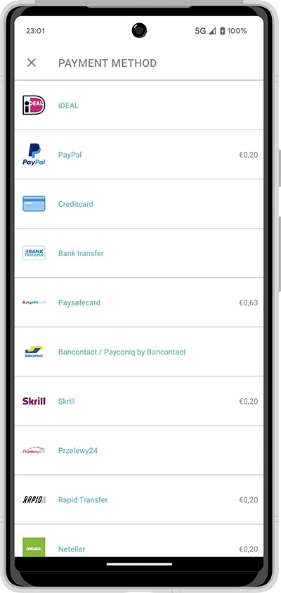 Screenshot of the Startselect app