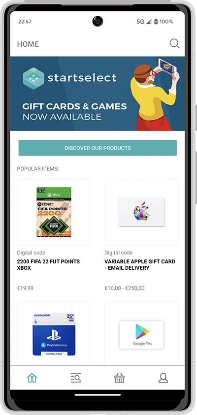 Screenshot of the Startselect app